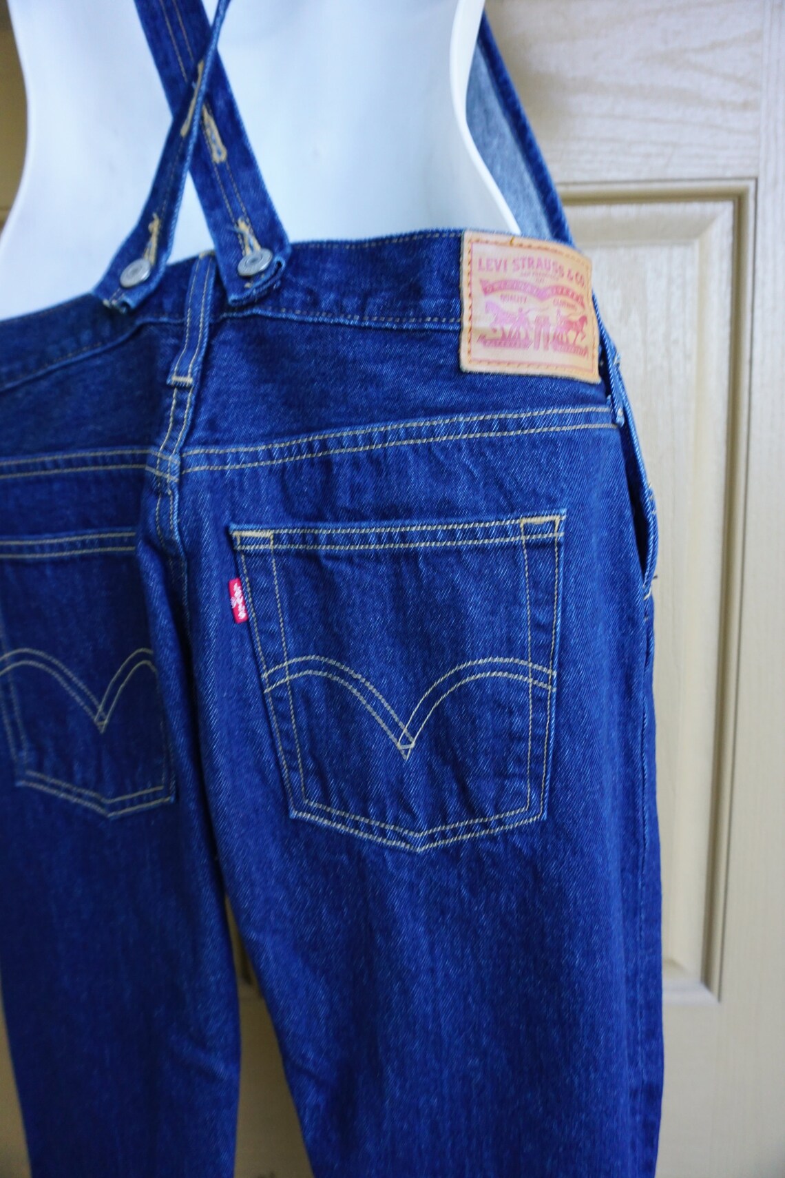 LEVI's denim overalls womens size XS dark denim Etsy