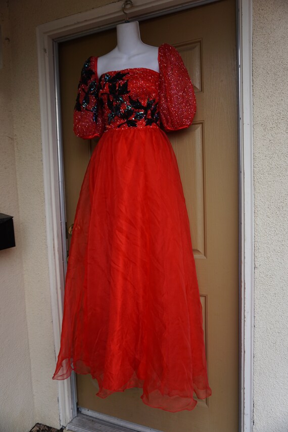 Gorgeous Vintage red and black beaded gown maxi p… - image 5