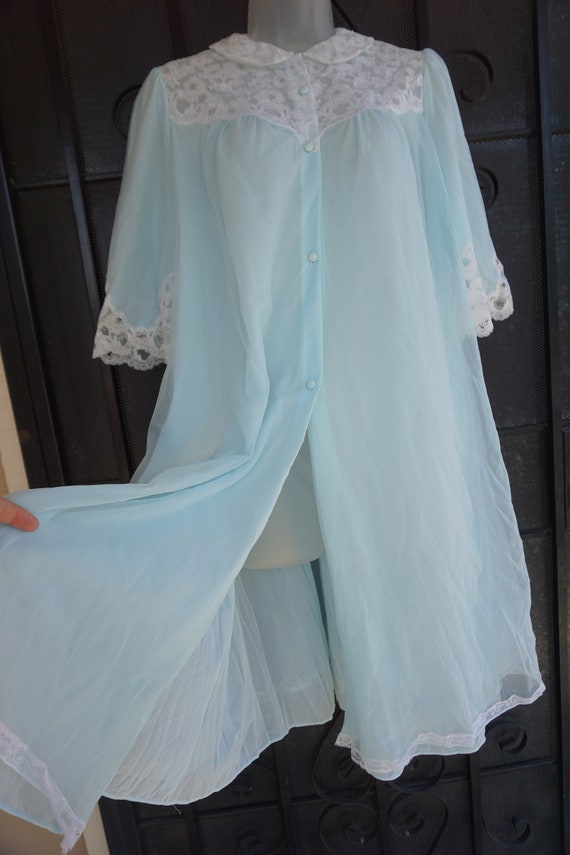 Pastel blue Vintage Sheer Lingerie Robe nightgown… - image 6