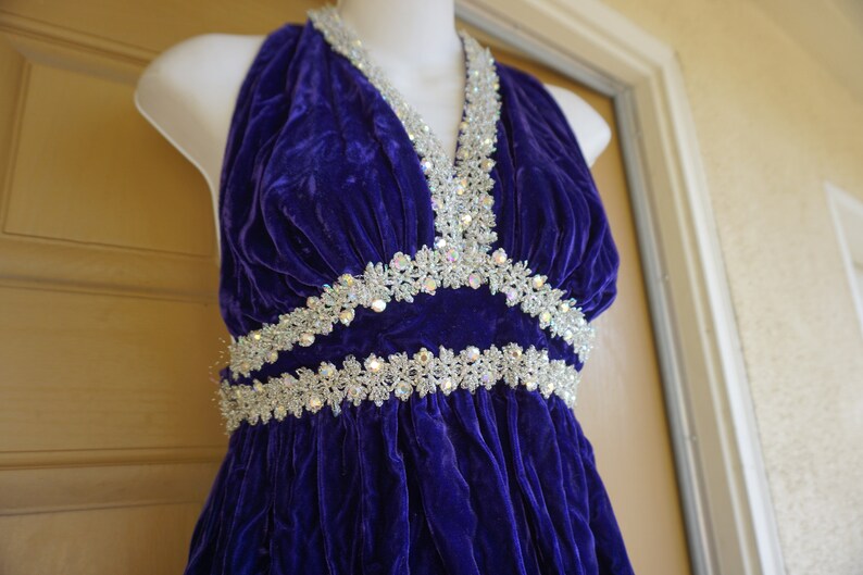 70s velvet PURPLE not blue maxi dress XS 1970s