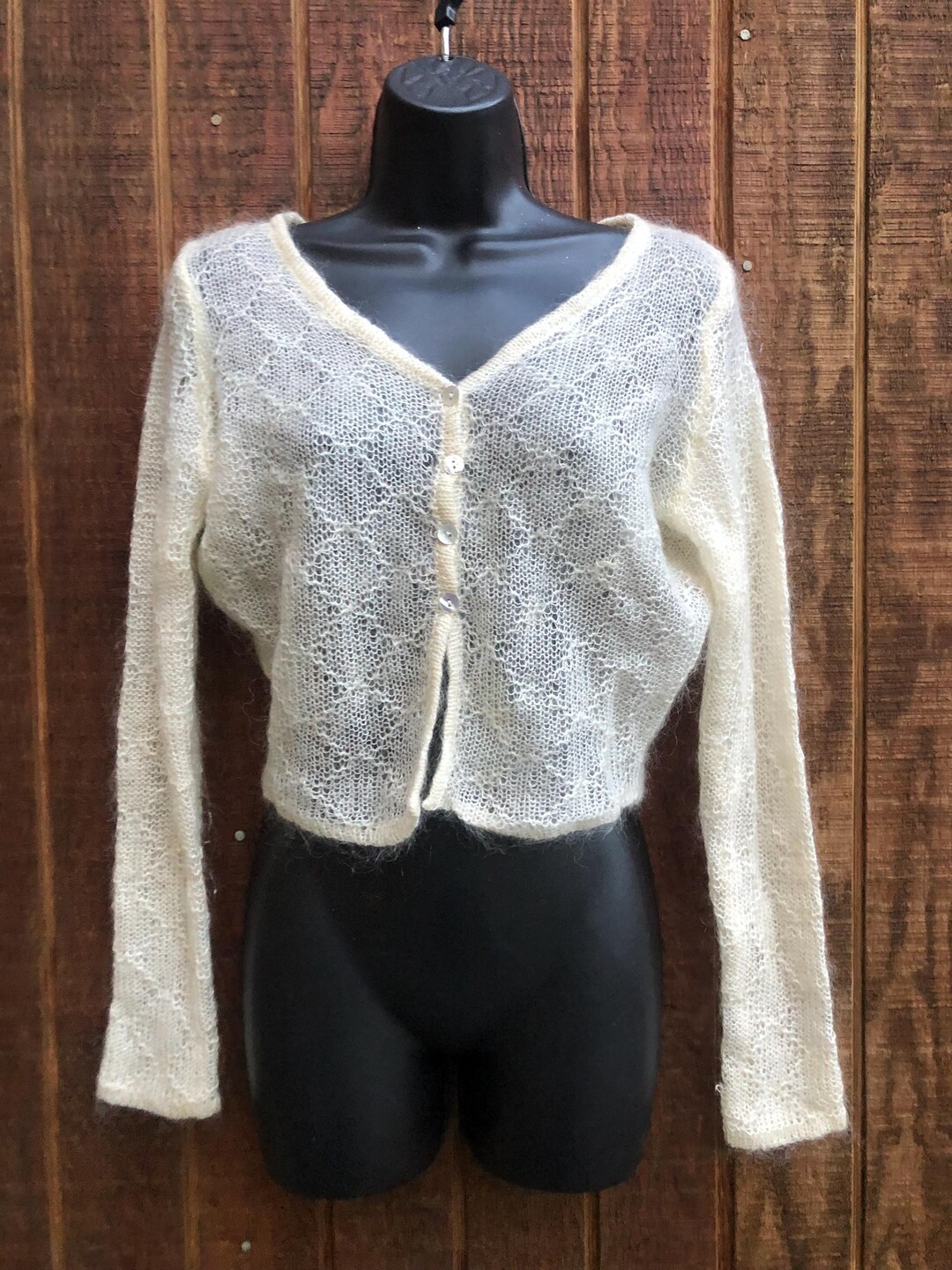 Vintage Express Tricot Mohair Button Front Sweater Labeled Size