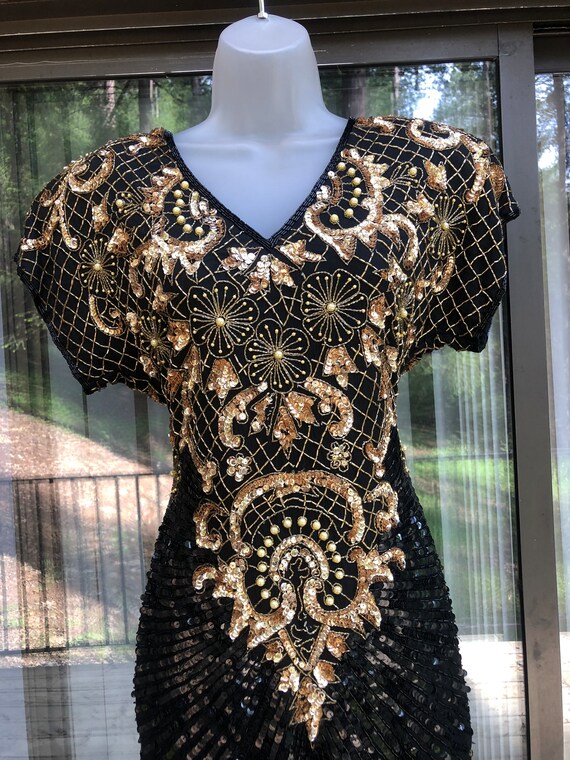 Damaged sequined sparkly gold and black dress par… - image 7