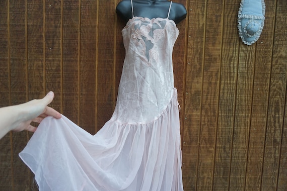 Vintage pastel pink asymmetrical sexy nightgown r… - image 1