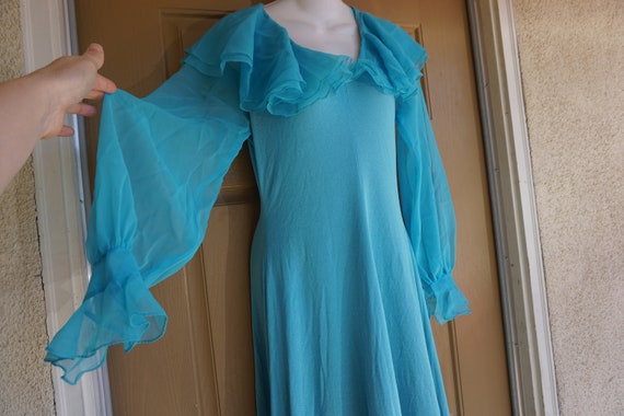 Vintage 1970s blue maxi goddess dress size L Larg… - image 6