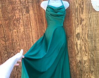 Vintage 1970s green goddess dress size small 70s maxi