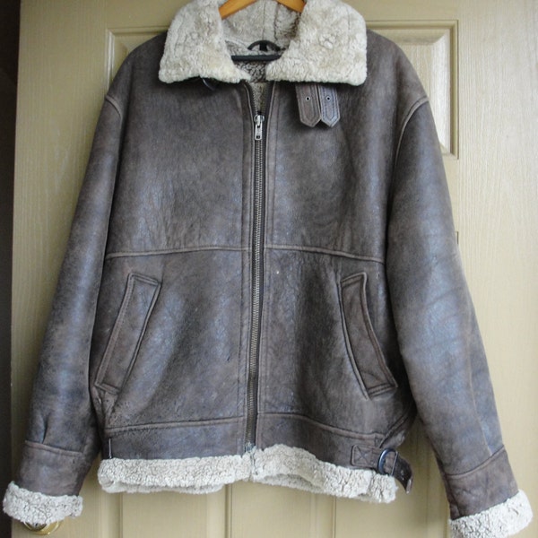 Vintage 80s 90s original shearling fur mens coat size large L 44 - soft leather  mens bomber