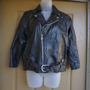 Vintage 90s black patchwork leather jacket short cropped riding motorcycle biker black image 2