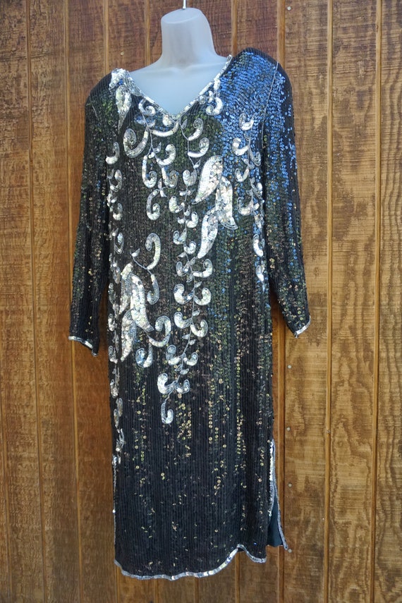 80's Black Dress with Square Pattern by Secrets