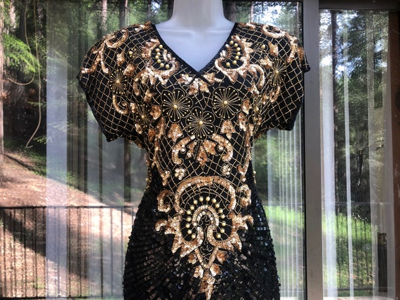 Damaged sequined sparkly gold and black dress par… - image 1