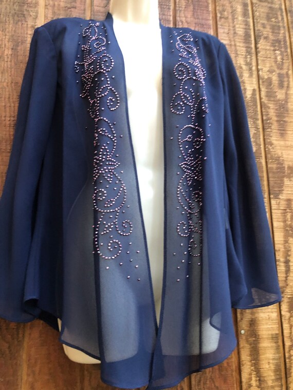 R&M Richards Vintage 1990s blue sparkly sheer jac… - image 4