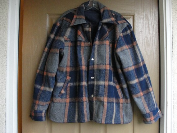 Reversible denim and plaid jacket coat mens size … - image 2