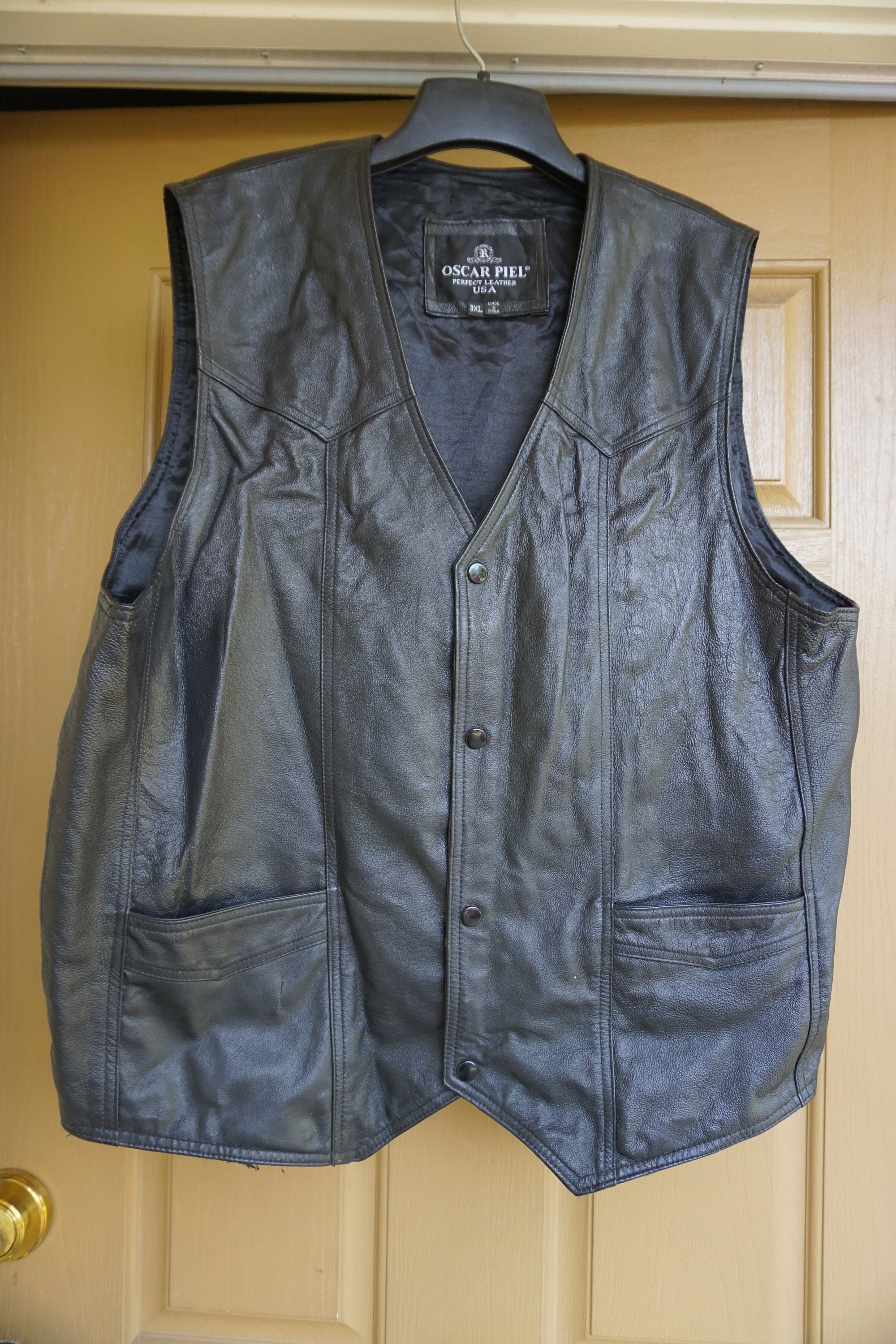 Vintage Black Leather Motorcycle Vest// Biker Jacket MENS Size | Etsy