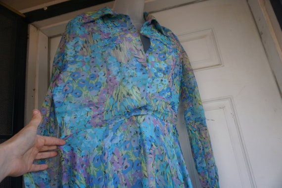 1970s sheer overlay floral Dress - image 7