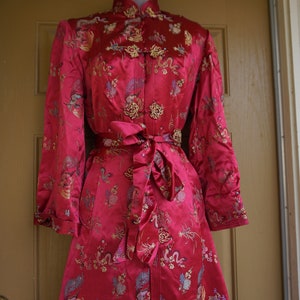 Robe Gown Sleepwear Nightgown Dressing Robe Red Medium Shiny Frog Closure