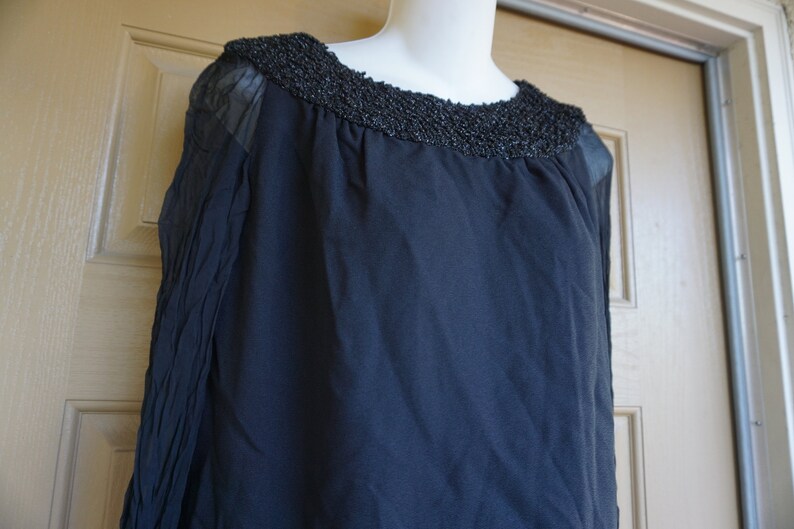 Vintage 1950s or 60s Medium large little black dress by 60s long lace sleeves simple image 5