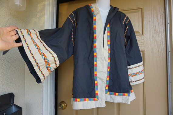 Vintage hooded jacket with rainbow braid detail 7… - image 1