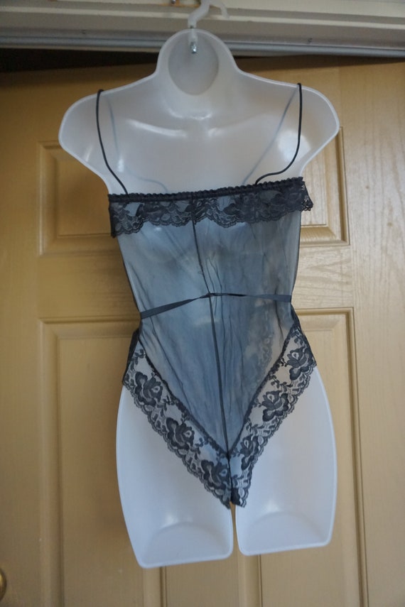 Blue and Black Teddy  lingerie Size Small Shimmer… - image 7