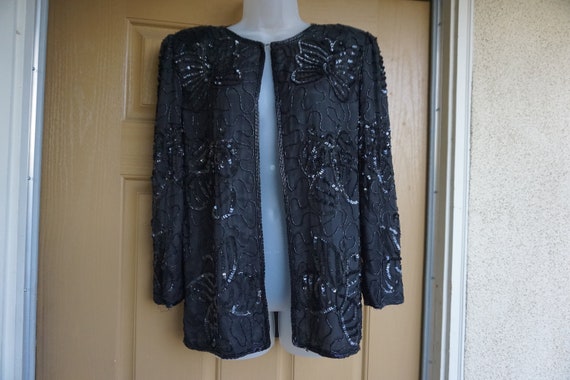 Vintage 1990s black sparkly sequined jacket by Am… - image 2