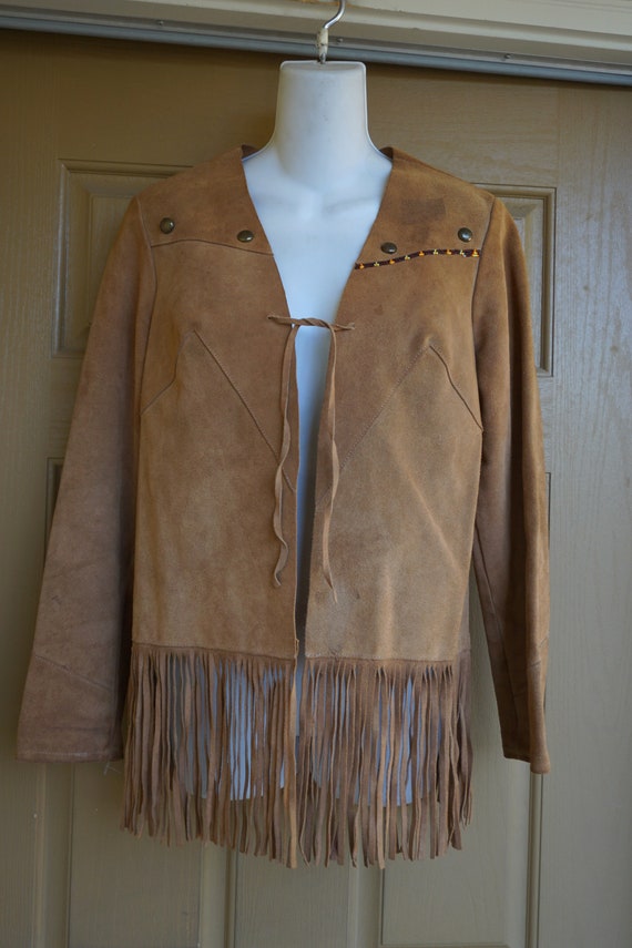 Vintage suede leather brown fringe jacket southwe… - image 2