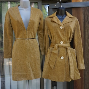 RUDI GERNREICH Designer Gold metallic shimmer Dress with matching jacket 70s 1970s size 12 image 1