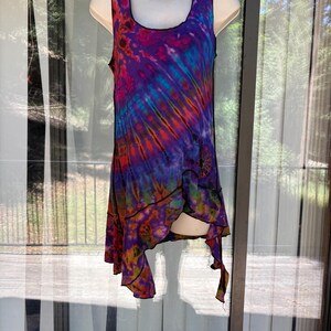 Tie dye tunic tank top summer large 1990s stretchy colorful Kathmandu image 2