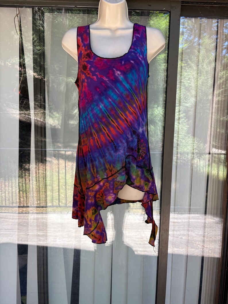 Tie dye tunic tank top summer large 1990s stretchy colorful Kathmandu image 2