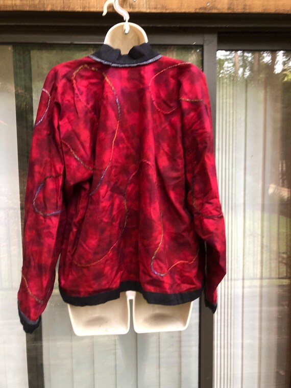 Reversable jacket open front fun unique red embro… - image 6
