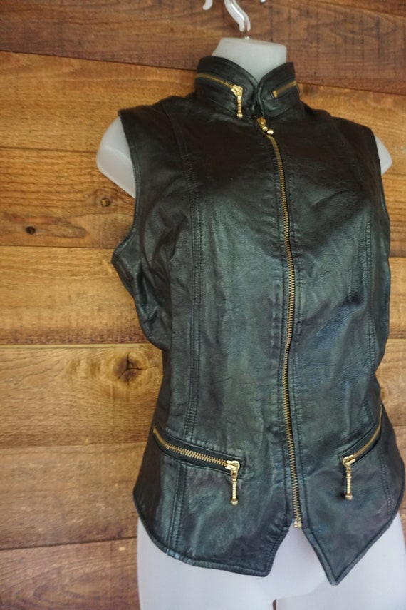 Tannery West Black Leather Vest Medium Sleeveless… - image 4