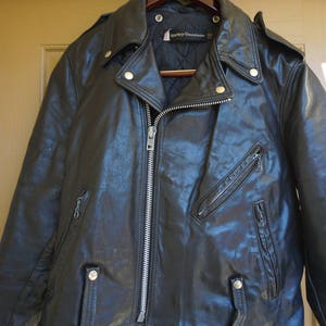 Harley Davidson Vintage Black Leather Motorcycle / Biker Jacket MENS Size 42 Large genuine authentic real 1970s Made in USA image 2