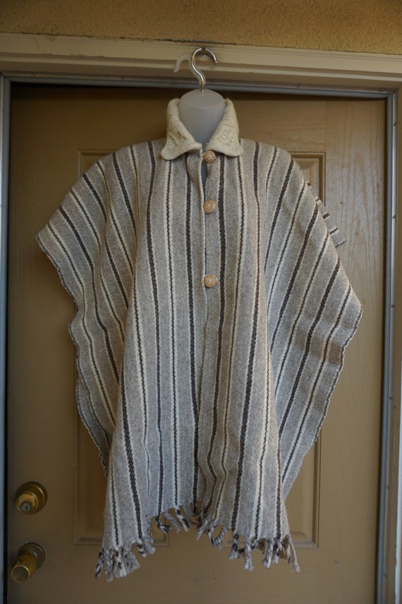 vintage 1970s wool cape jacket / 60s stripes smal… - image 4