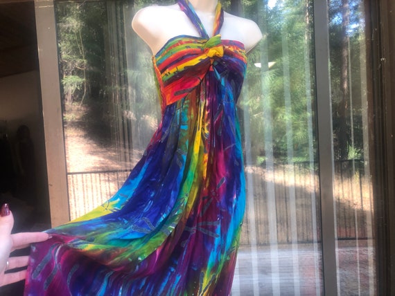 Vintage tie dye dress short summer halter - image 1