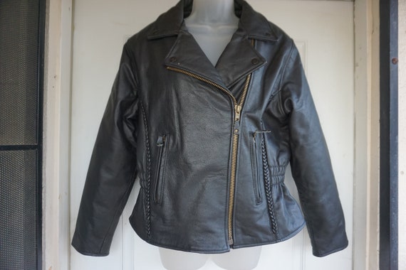 Vintage black  leather jacket womens heavy duty  … - image 4