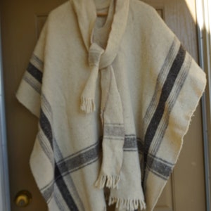 Vintage wool blanket poncho / cape / shawl jacket warm small medium large one size fits all mens womens plus XL XXL XXXL fringe image 2