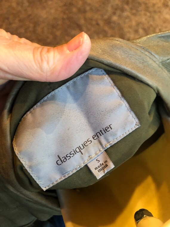 Thin leather jacket size small open front green - image 7