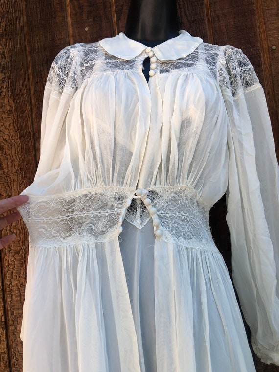 1940s Peignoir set Vintage white long nightgown L… - image 9