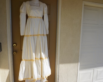 Gunne sax style size estimated Small  prairie lace maxi dress long sleeves 70s 1970s  heavy