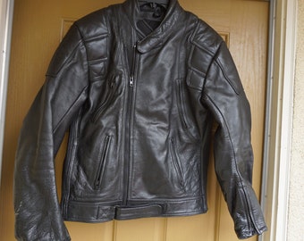 Vintage Black Leather Motorcycle // Biker Jacket MENS Size 44 large 1980s 1990s 80s 90s  XL by  Lucky Leather