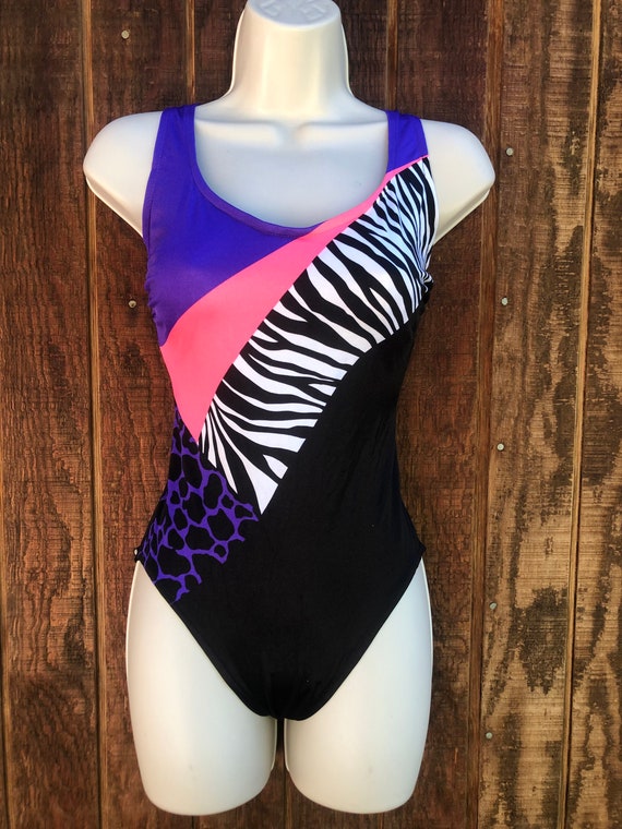 Purple black and zebra print bathing suit swim si… - image 3