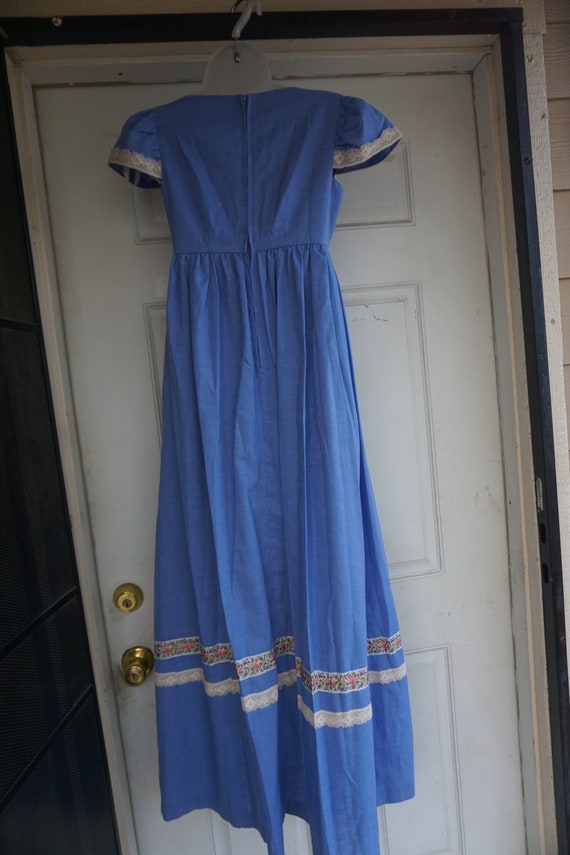 Vintage 1970s dress 70s size small blue prairie - image 8