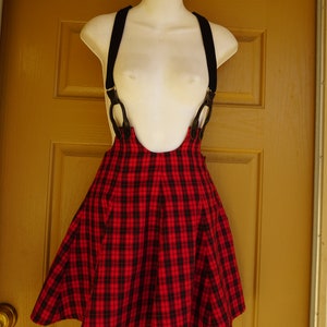 Vintage 90s Plaid EXPRESS Skirt With Suspenders Red and Black | Etsy