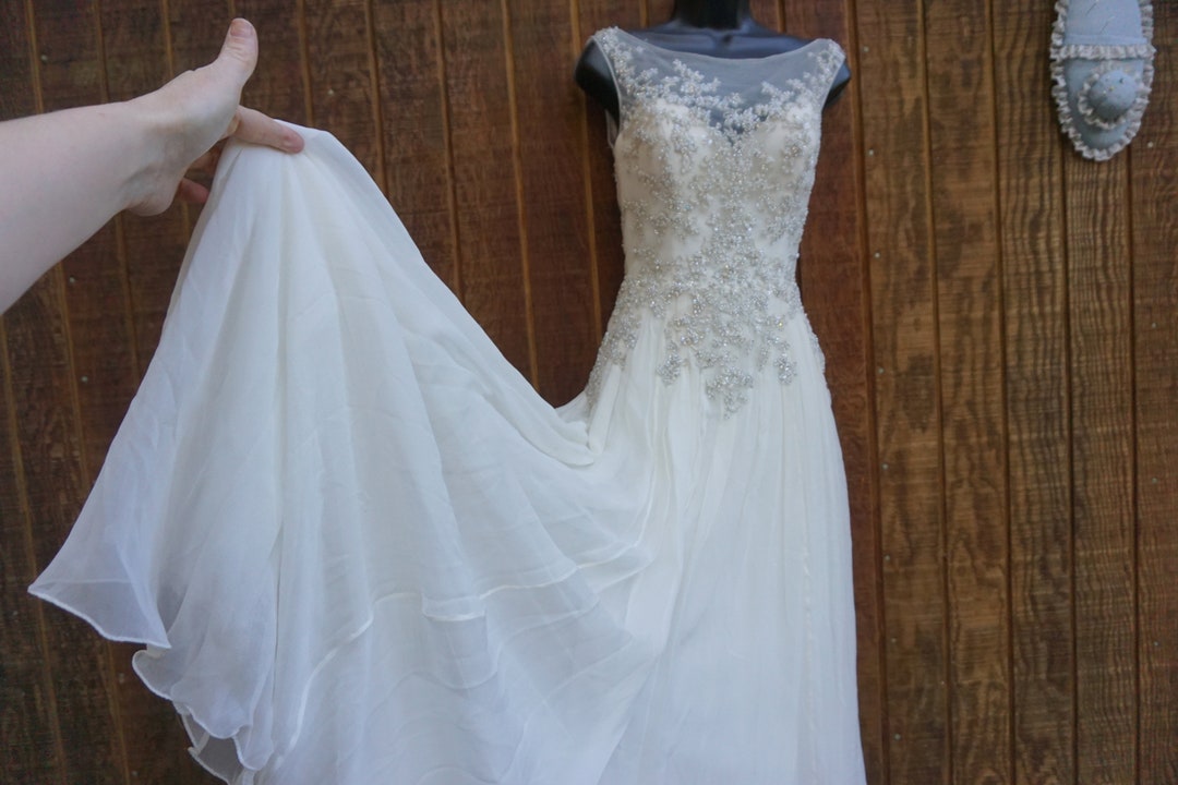 Beautiful CB Couture Wedding Dress Gown Size 8 Beaded Bodice Sheer Overlay Etsy