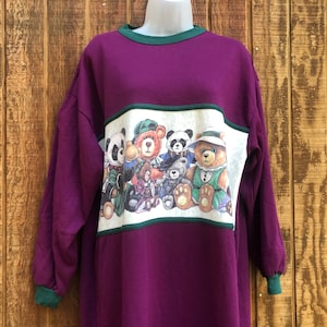 Super cute adorable teddy bear long vintage PJs large pajamas nighty nightgown fuzzy comfortable oversize XL