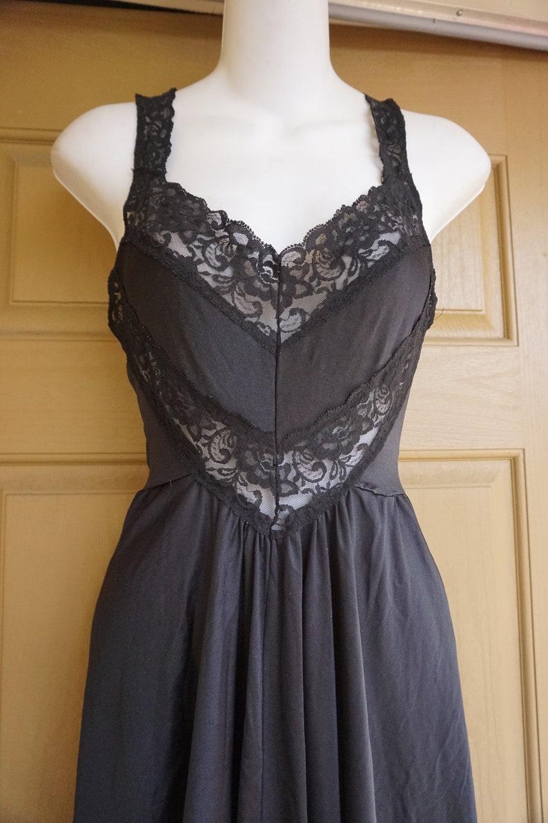 Vintage black maxi nightgown small medium romantic lace | Etsy