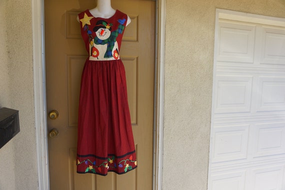 Christmas dress red and black plaid with snowman … - image 1