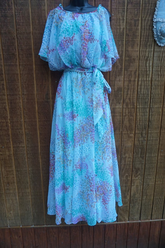 1970s sheer overlay floral Dress - image 8