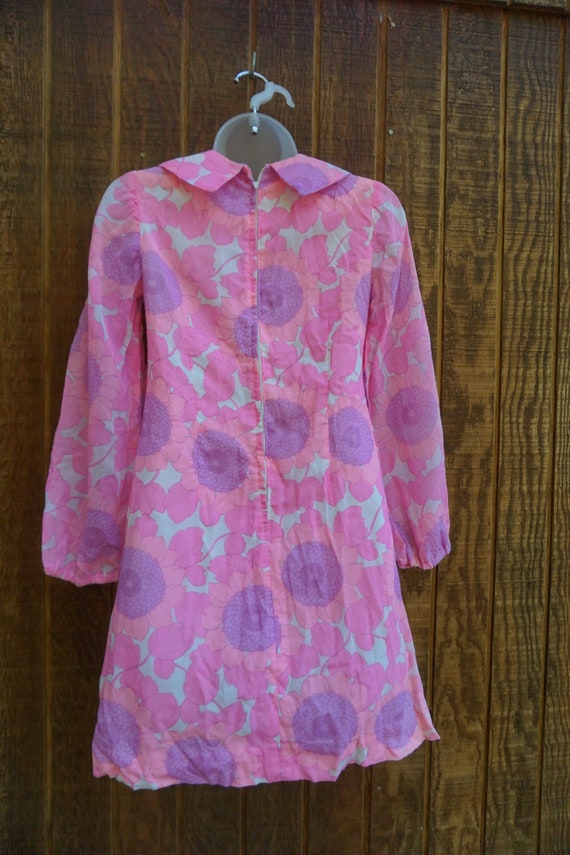 Vintage mini dress pink long sleeve floral short … - image 10