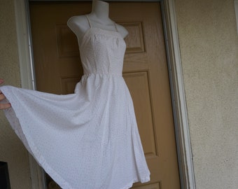 Vintage white with oink polka dots sundress day dress size small 5