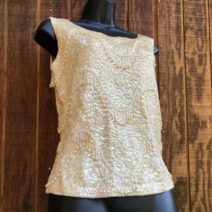 Vintage 1950s 1960s  sleeveless sequined shirt size small