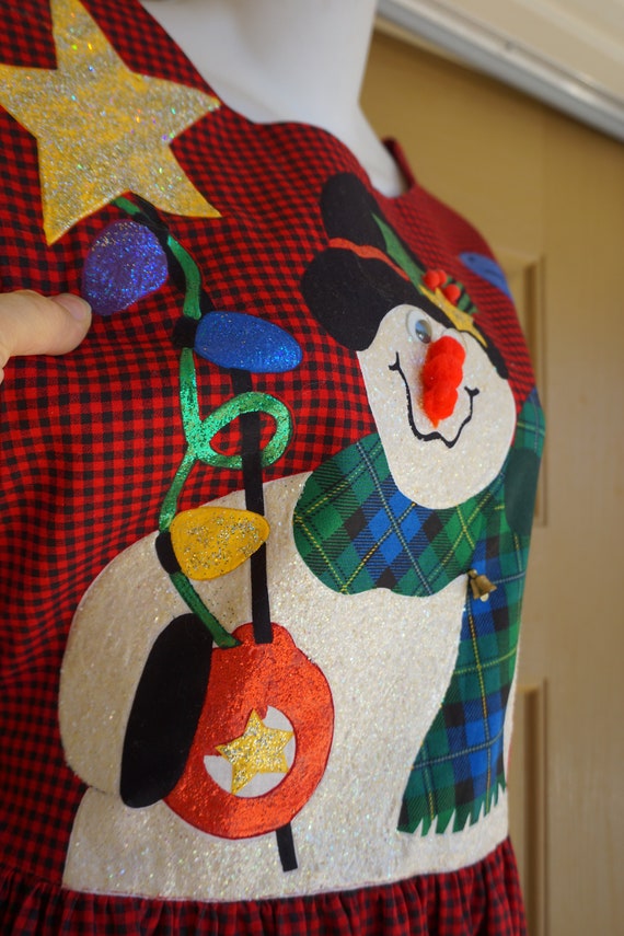 Christmas dress red and black plaid with snowman … - image 5