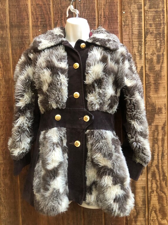 Grunge vtg faux fake fur COAT Small boho outerwea… - image 5